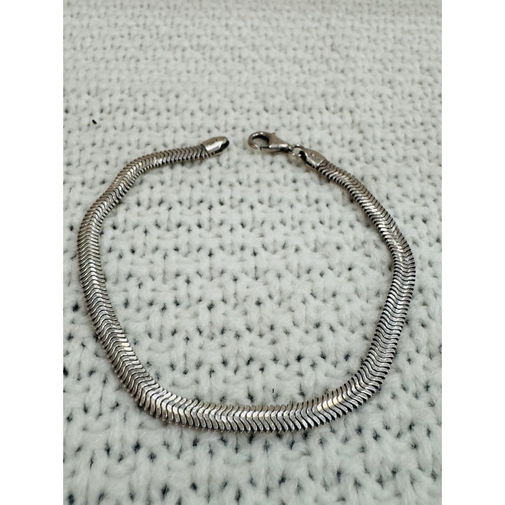 Vintage LIRM 925 Sterling Silver Italy Flat Snake Herringbone Bracelet 7.5"